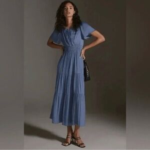 Anthropologie The Somerset Maxi Dress Silk Lumensilk Edition Slate Blue, Small